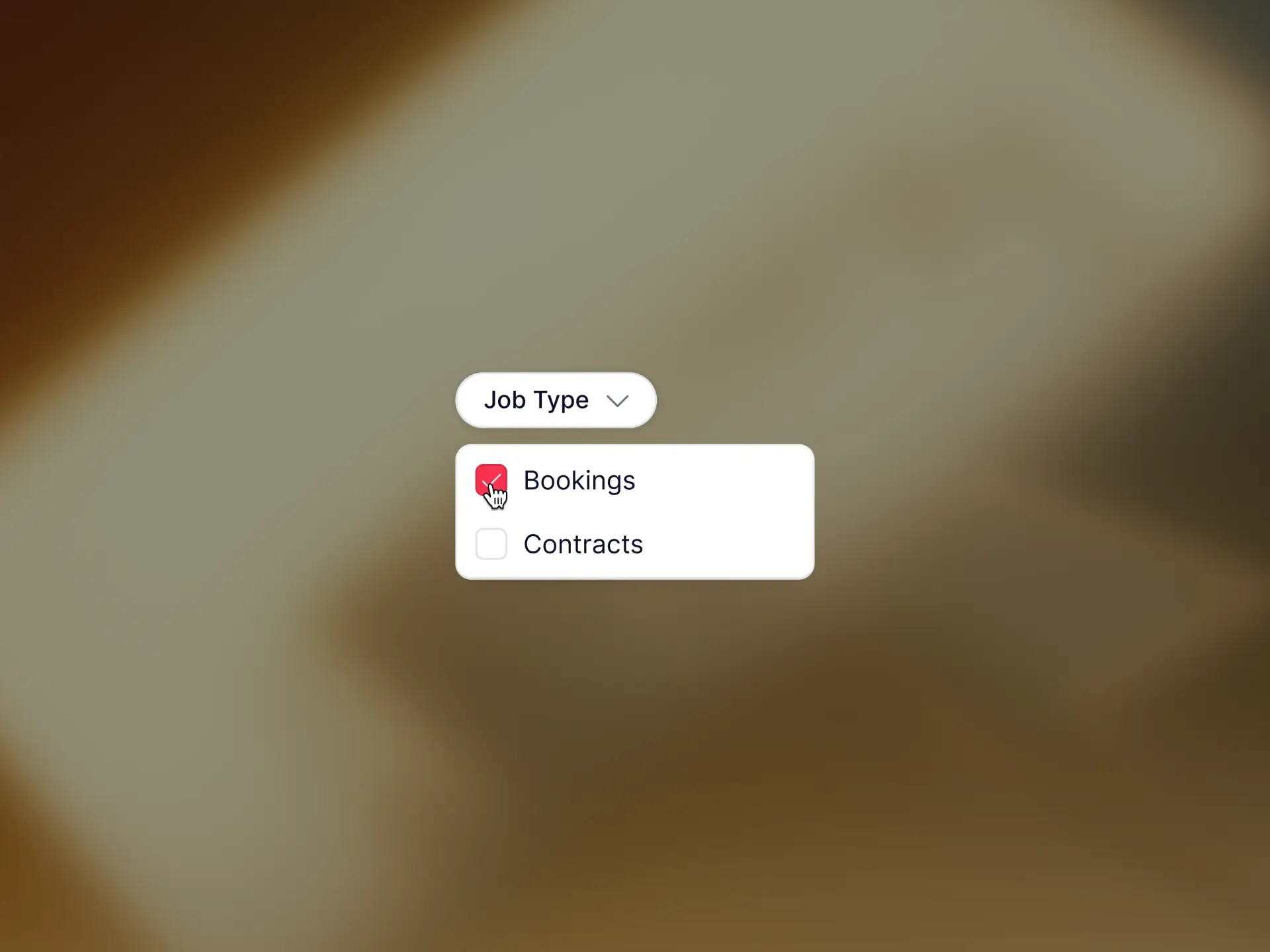 Job type picker for booking with hourly and full-day options.